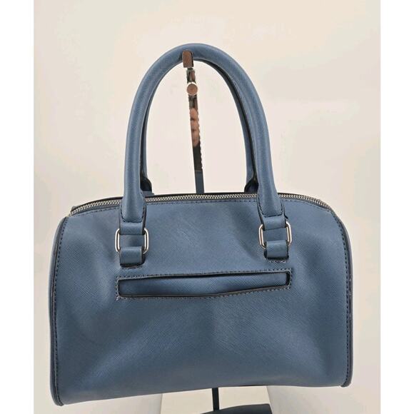 Guess Barrel Logo Patch Faux Leather Blue Denim Color Handbag - Picture 4 of 15